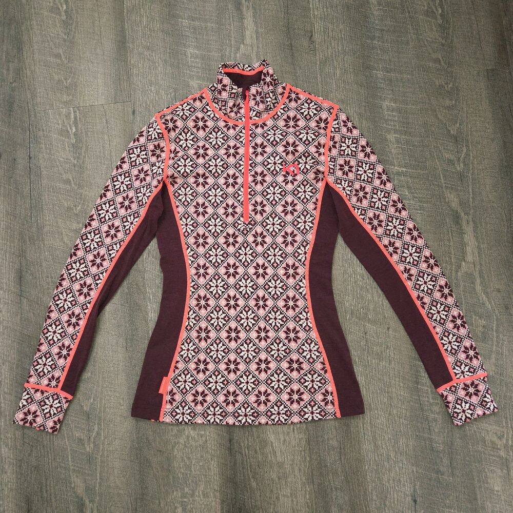 NEW Kari Traa Women's Small Half Zip Top Rose Merino Wool Base Layer Pink Nordic
